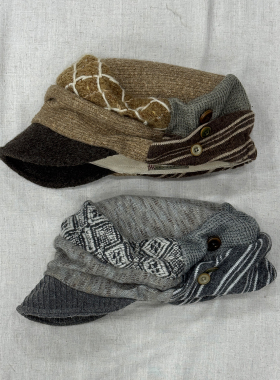 化学制品 札幌冬日暮雪 毛织拼布翘檐帽 C5_GRY_YLW_CAP