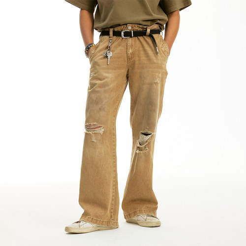 化学制品破损做旧休闲裤