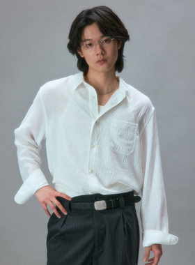 化学制品 竹野内豊的夏日皱感长袖衬衫 S1_WHT_SHIRT