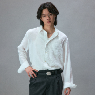 化学制品 夏日皱感长袖 衬衫 S1_WHT_SHIRT 竹野内豊