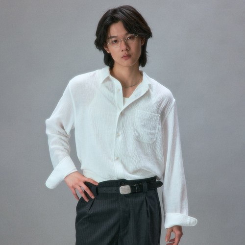 化学制品 竹野内豊的夏日皱感长袖衬衫 S1_WHT_SHIRT