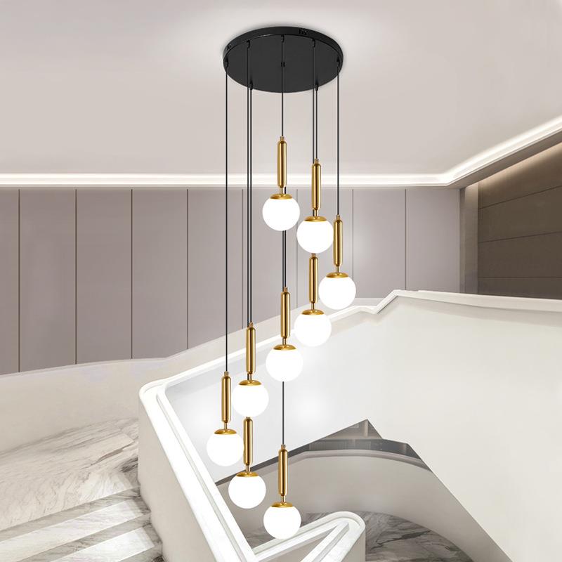 楼梯长吊灯北欧6头客厅灯后现代别墅复式楼螺旋吊灯简约餐厅灯具