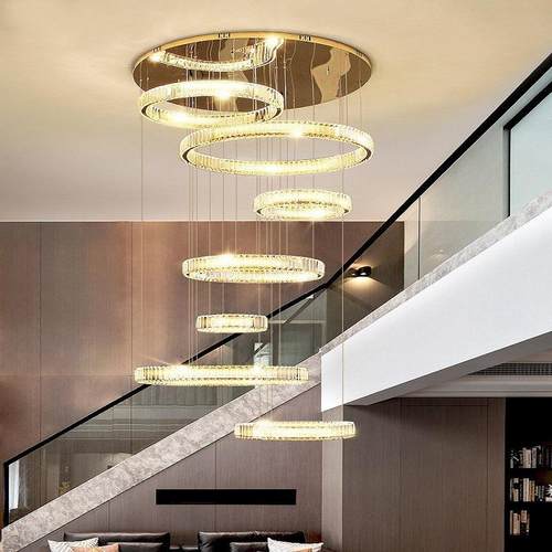 中空大厅吊灯现代简约挑空跃层客厅灯别墅9水晶旋转楼梯长吊灯