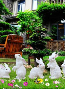 户外花园林玻璃钢动物雕塑仿真小白兔子摆件幼儿园景观草坪装饰品