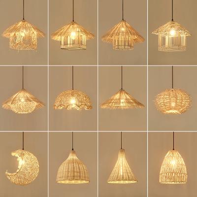 东南亚日式风格民宿田园火锅饭店手工禅意草帽鸟巢藤艺吊灯