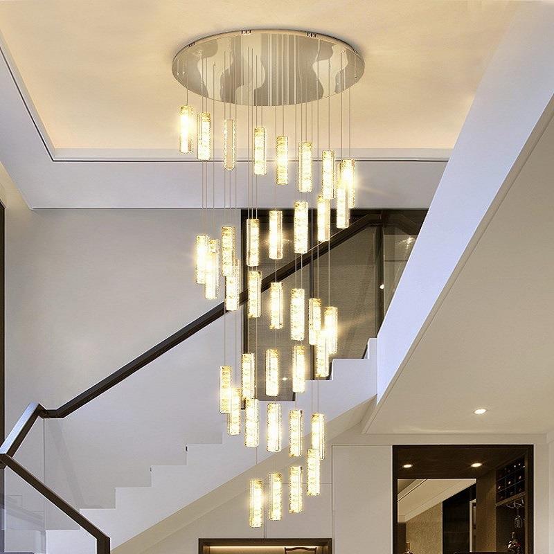 复式楼别墅楼梯吊灯旋转9水晶长吊灯现代简约大厅创意客厅大灯