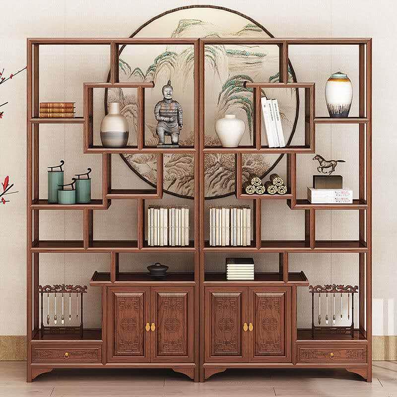 客厅中式博古架仿古展示架茶叶架 木质古董架 榆木多宝阁置物架