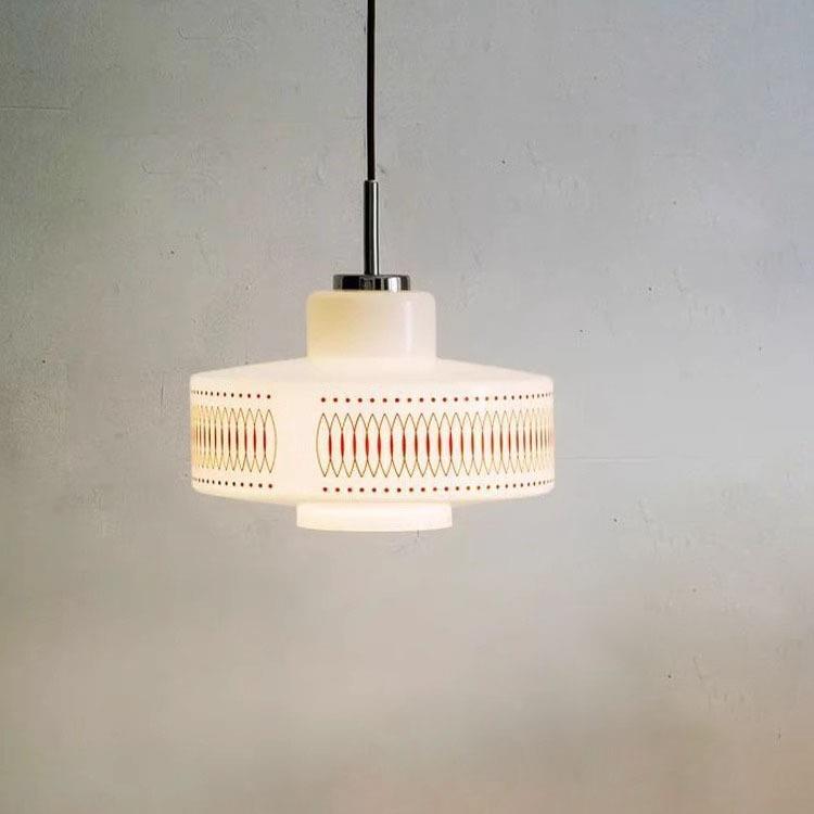 蛋白石玻璃吊灯烤花简约中古法式复古新款氛围感餐厅卧室楼梯吊灯