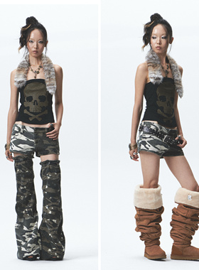 NONAME SPACE低腰无弹迷彩重工水洗短裤腿套套装（赠皮带）