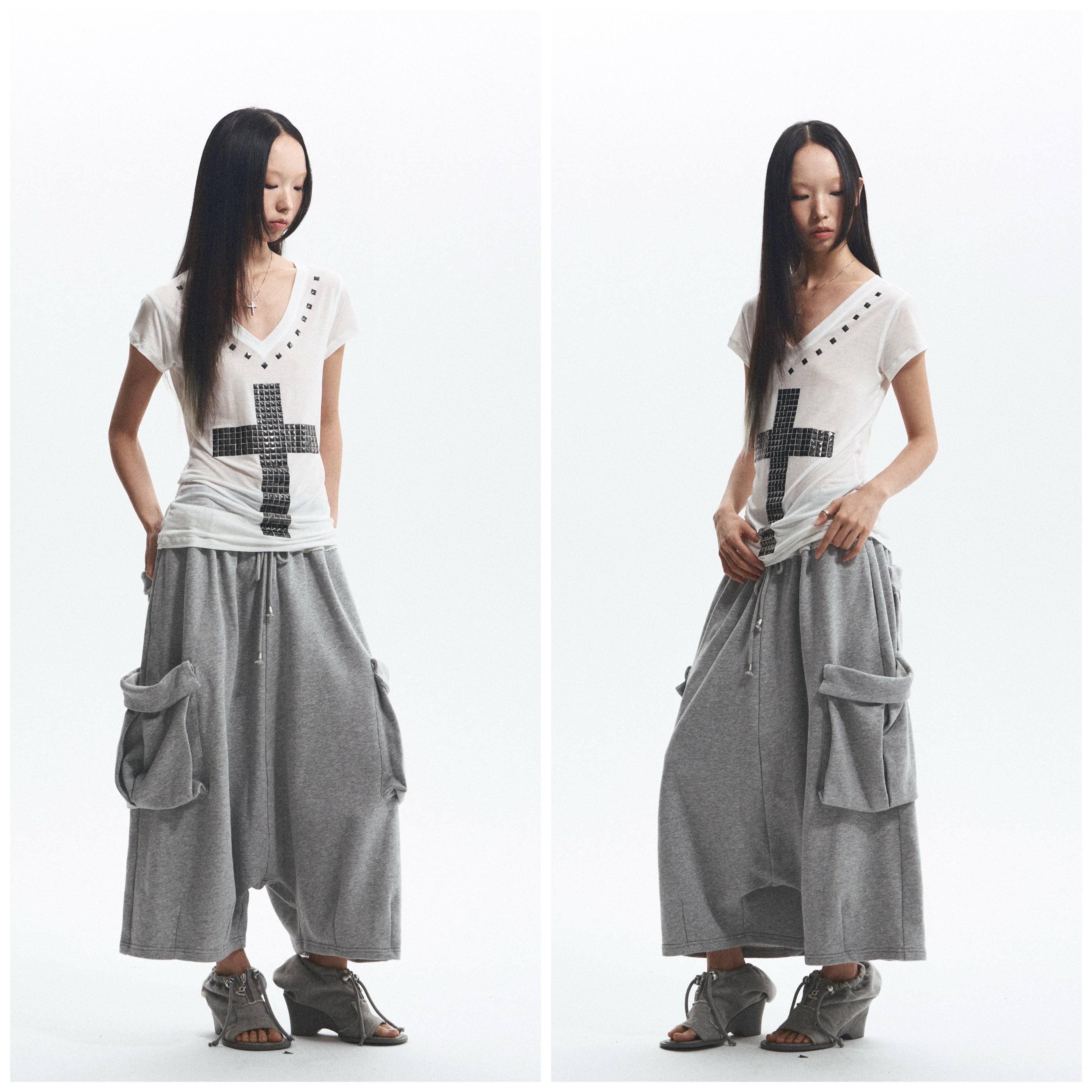 NONAME SPACE Rhinestone V-Neck Tee: Your New Street Style Essential - Product image 4