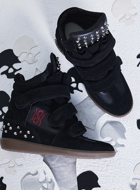 NONAME SPACE男女同款 牛皮拼接刺绣铆钉坡跟运动鞋