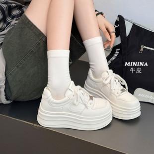 纯皮小白鞋女舒适软底增高轻便厚底小个子欧货高级广州休闲运动鞋