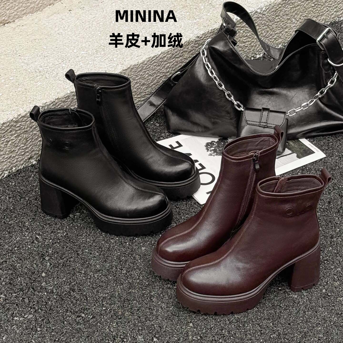 羊皮加绒短靴舒适轻便软底高端