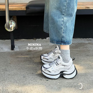 纯皮老爹鞋女6厘米增高轻便厚底显脚小个子时尚广州休闲运动鞋春