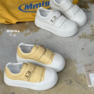 纯皮小白鞋女4厘米轻便增高厚底时尚可爱头层牛皮广州休闲运动鞋