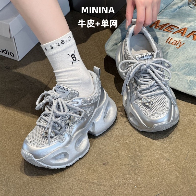 单鞋纯皮水钻老爹鞋轻便软底高端