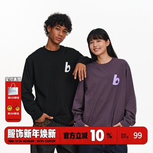 街头基础潮流宽松打底衫 BURNIN 美式 T恤男女同款 上衣 火苗字母长袖