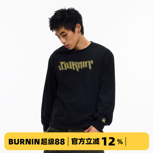 BURNIN*默标系列秋情侣百搭波点肌理字母包边圆领长袖T恤男女同款