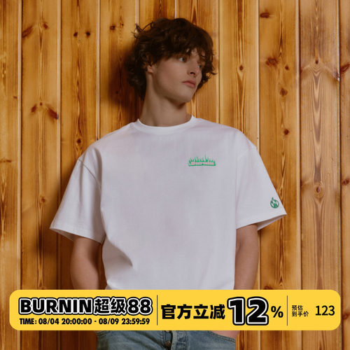 BURNIN*KEEP FIRE火焰横排短袖T恤男夏季宽松基础圆领体恤上衣潮
