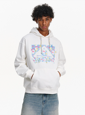 BURNIN*毛绒星星贴布方片logo帽衫男秋冬街头休闲嘻哈连帽卫衣潮