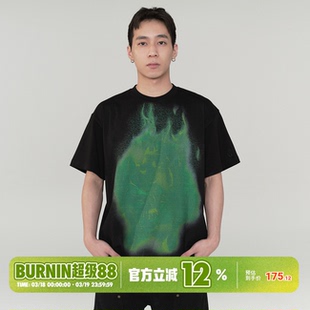 BURNIN*星火火焰幽灵印花短袖T恤复古宽松休闲夏季情侣国潮牌上衣