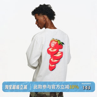 BURNIN 创意印花基础休闲宽松情侣T恤上衣潮 火苗草莓长袖 男女秋季
