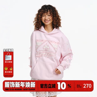 重磅休闲宽松帽衫 BURNIN 蝴蝶结贴布绣方片logo连帽卫衣情侣同款