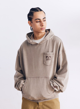 BURNIN*「97’series」磨损方片logo洗水做旧连帽卫衣情侣装帽衫