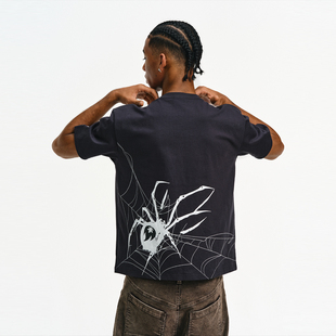 BURNIN* 蜘蛛网横排LOGO短袖T恤美式夏季重磅春夏印花小火