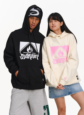 BURNIN* 方片LOGO连帽卫衣男女美式街头宽松帽衫上衣国潮百搭秋冬