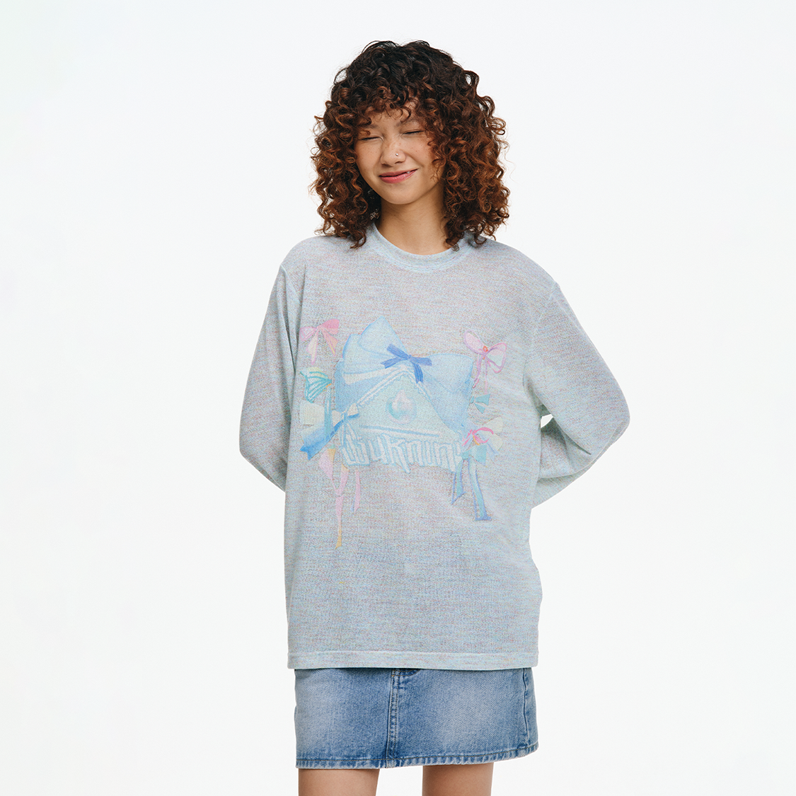 小火苗蝴蝶结方片logo彩纱长袖