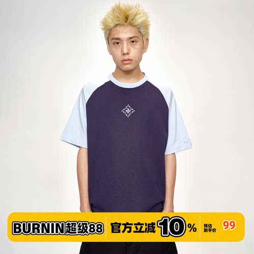 BURNIN*火苗飞镖插肩短袖T恤打底衫男宽松休闲打底体恤