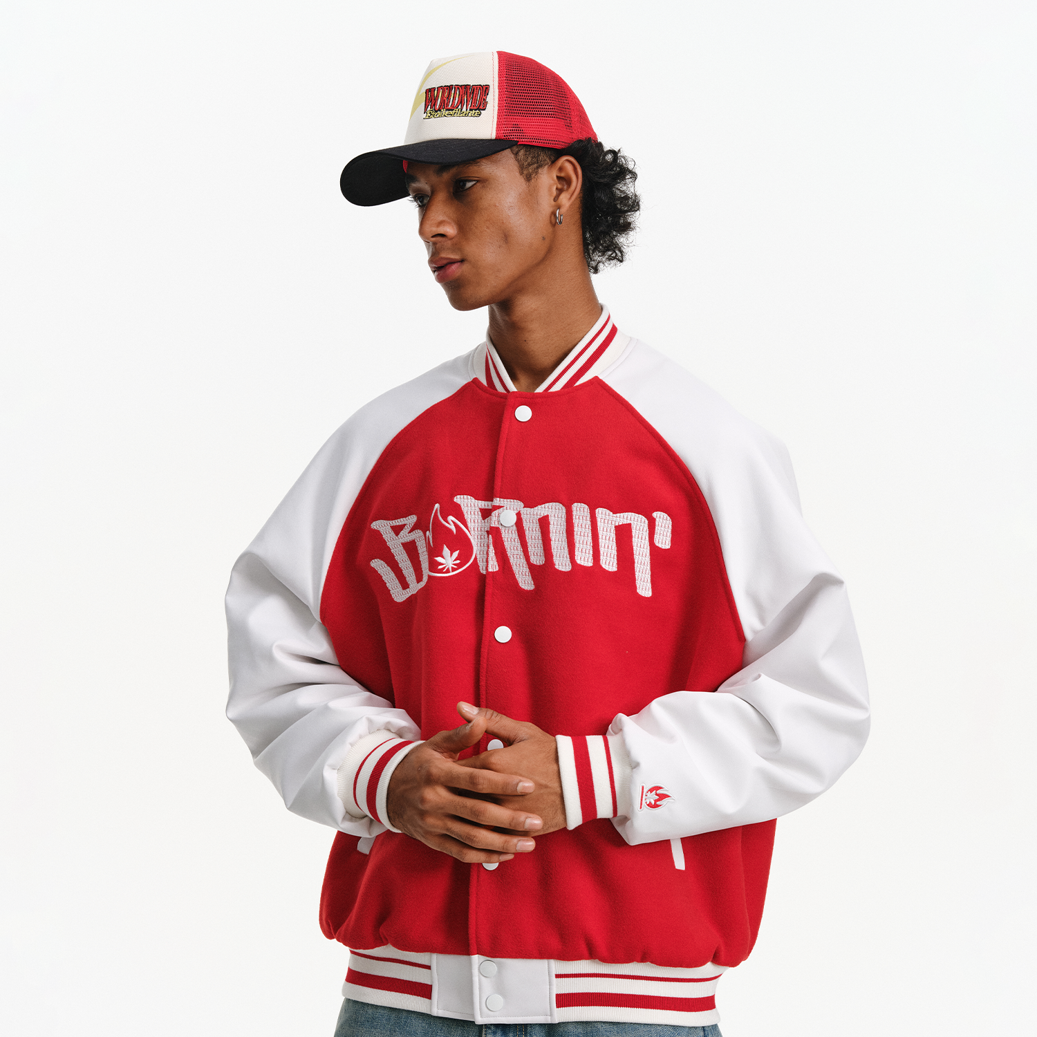 小火苗横排SLOGAN棒球夹克