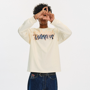 BURNIN*小火苗火焰横排长袖T恤男秋冬美式街头宽松休闲上衣百搭潮