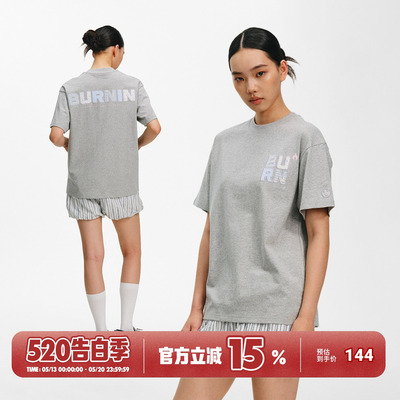BURNIN方块字纯棉宽松短袖T恤