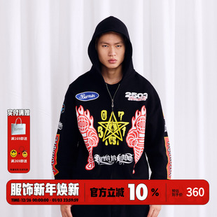街头宽松情侣外套 男女气质美式 BURNIN 「2503」满印赛车拉链帽衫