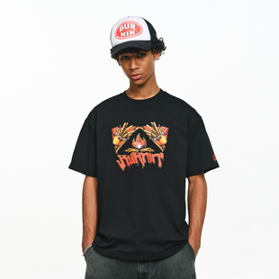 BURNIN*都爱吃系列方片logo短袖T恤夏男女宽松休闲情侣半袖上衣潮