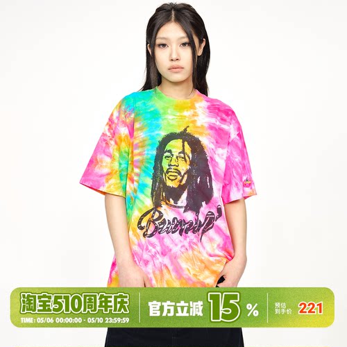 BURNIN*「BPM」涂鸦剪影鲍勃马利短袖T恤