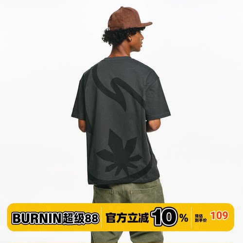 BURNIN*巨幅火苗满印短袖T恤潮牌高街休闲五分袖体恤