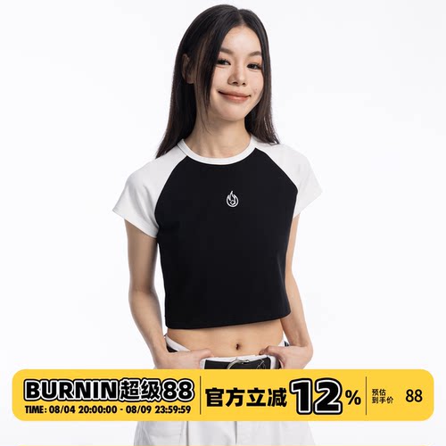 PINK BURNIN*夏季经典色插肩袖短款短袖T恤半袖小上衣
