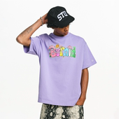 T恤男夏季 BURNIN 横排logo蘑菇字母短袖 卡通可爱印花休闲宽松上衣