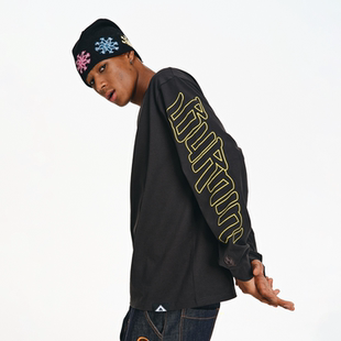 BURNIN*小火苗横排袖标logo长袖T恤男基础圆领休闲宽松上衣百搭潮