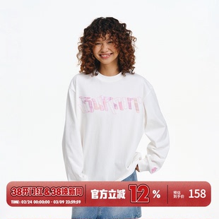 BURNIN*小火苗飞镖贴布绣格子拼接长袖T恤男春秋新款休闲宽松上衣