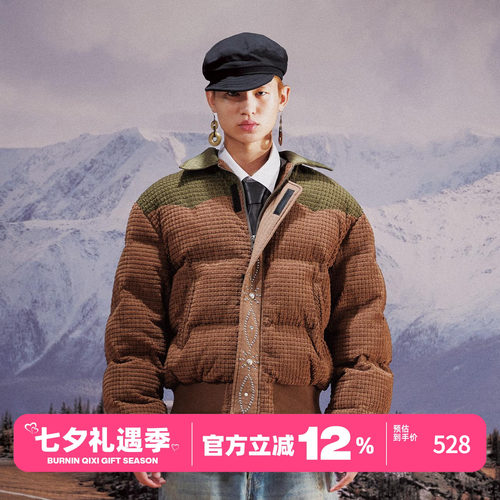 牛仔结构火焰铆钉棉服