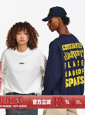 BURNIN*横排LOGO磨损SLOGAN长袖T恤男后背印花圆领上衣