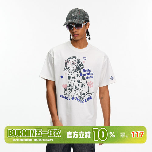 BURNIN*眼镜斑点狗短袖T恤休闲风纯棉圆领春夏季2026年新款上衣