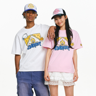 BURNIN*奶酪方片logo短袖T恤情侣同款美式街头宽松休闲半袖上衣潮
