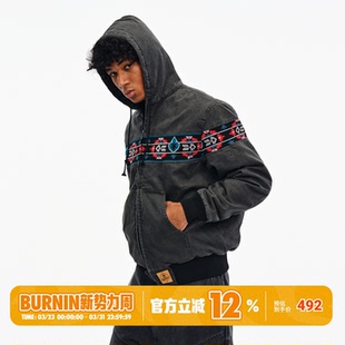 BURNIN 小火苗民族风连帽夹克男秋冬简约宽松休闲上衣外套百搭潮