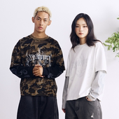 T恤街头宽松国潮打底衫 BURNIN 「97’series」磨损火纹假两件长袖