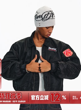 BURNIN*融合LOGO徽章MA1飞行夹克男冬季bomber保暖街头外套百搭潮